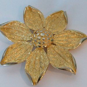 Gold Tone Large Flower Brooch Pin